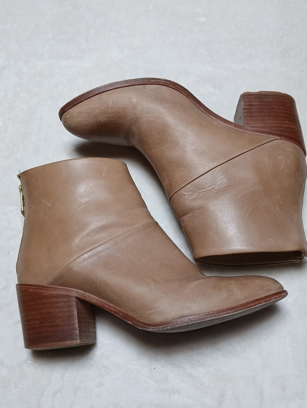 Nisolo Taupe Leather Stacked Heel Ankle Boots Size 9.5